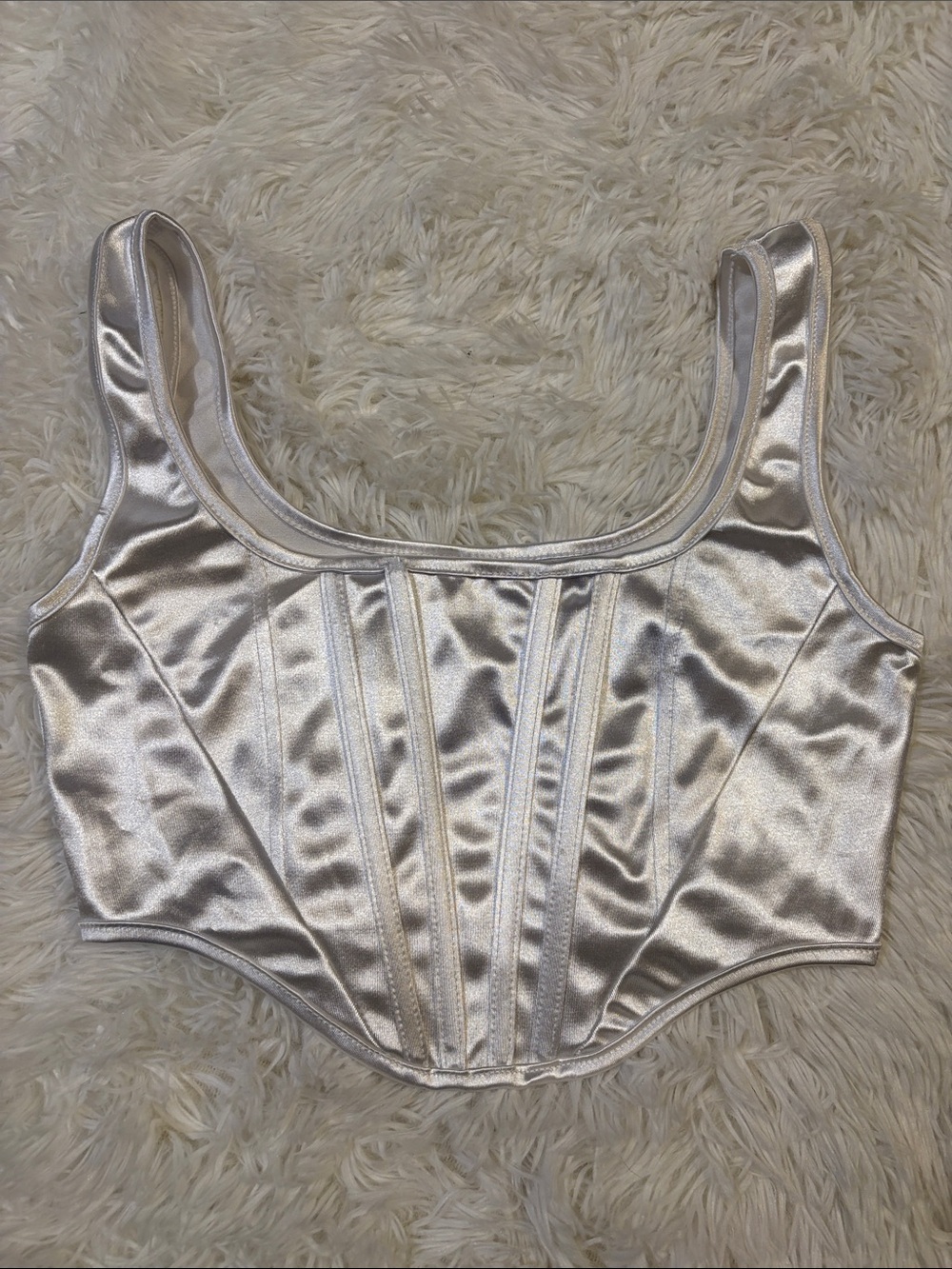 White Satin Corset-Style Crop Top in Shimmering Ivory